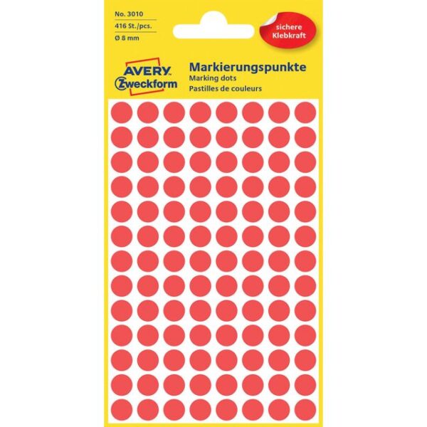 Etiket Avery Zweckform 3010 rond 8mm rood 416 etiketten