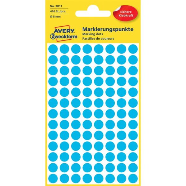 Etiket Avery Zweckform 3011 rond 8mm blauw 416 etiketten | 10 stuks