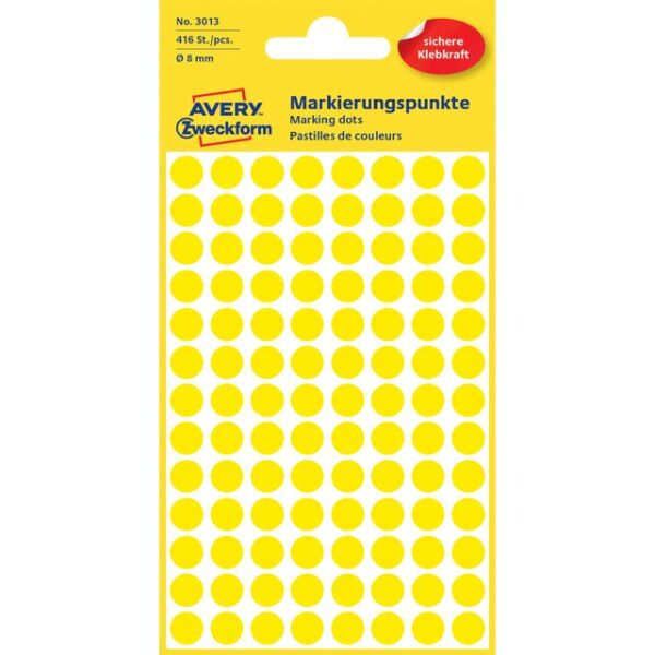 Etiket Avery Zweckform 3013 rond 8mm geel 416 etiketten | 10 stuks