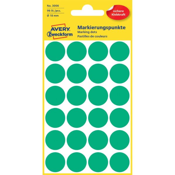 Etiket Avery Zweckform 3006 rond 18mm groen 96stuks