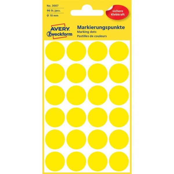 Etiket Avery Zweckform 3007 rond 18mm geel 96 etiketten | 10 stuks