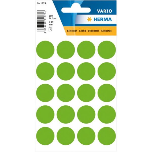 Etiket HERMA 1878 rond 19mm fluor groen 100stuks