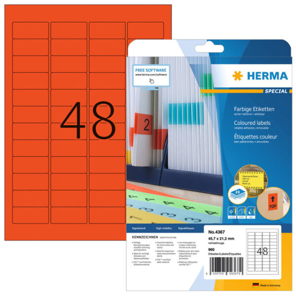 Etiket HERMA 4367 45.7x21.2mm verwijderbaar rood 960 etiketten | 32 stuks