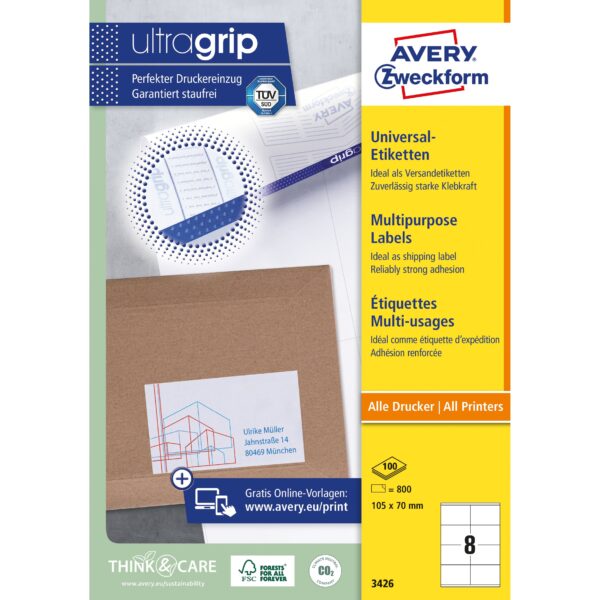 Etiket Avery Zweckform 3426 105x70mm wit 800stuks