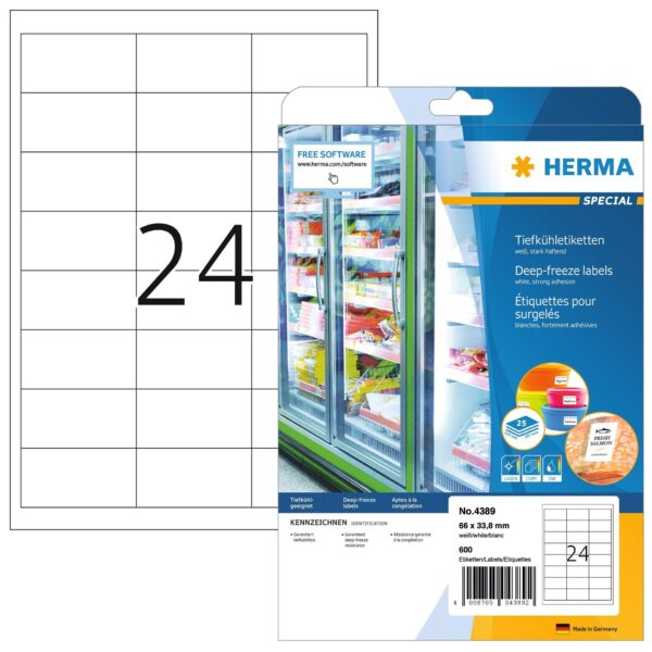 Etiket HERMA 4389 66x33.8mm diepvries wit 600stuks