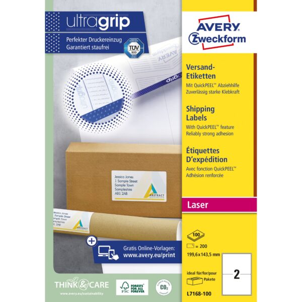 Etiket Avery L7168-100 199.6x143.5mm wit 200 etiketten