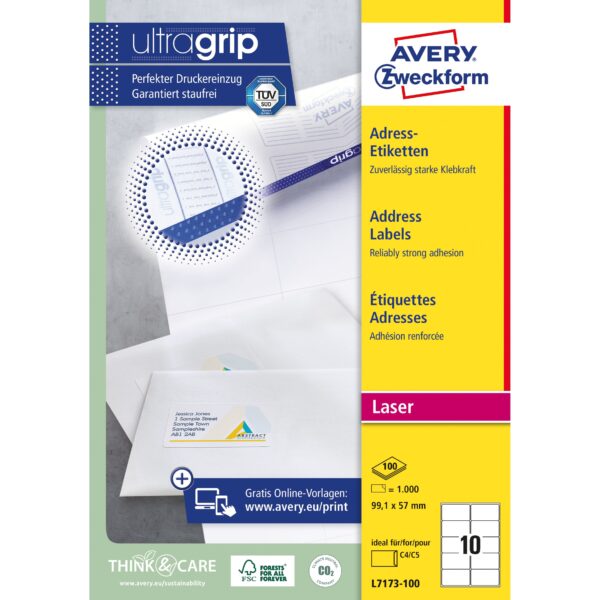 Etiket Avery L7173-100 99.1x57mm wit 1000 etiketten | 5 stuks