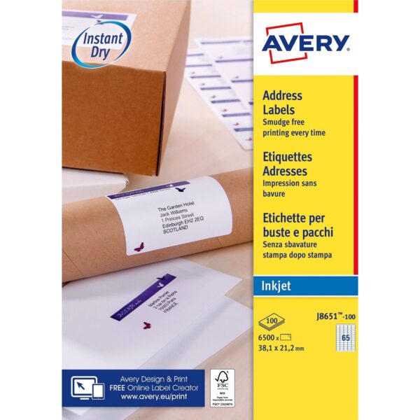 Etiket Avery J8651-100 38.1x21.2mm wit 6500 etiketten