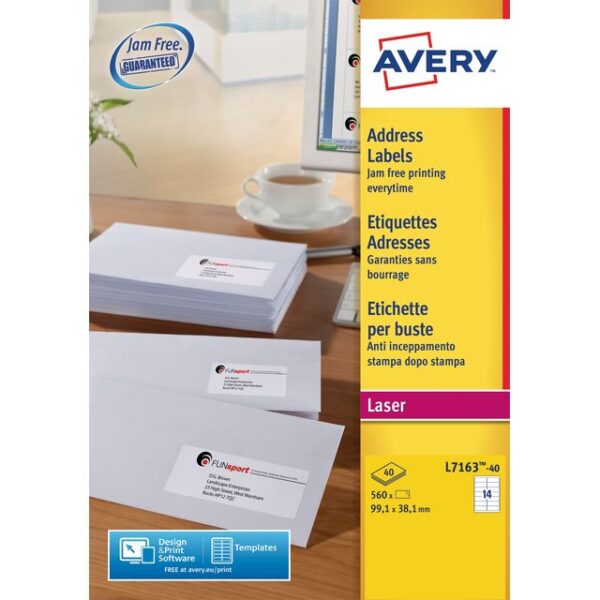 Etiket Avery L7163-40 99.1x38.1mm wit 560 etiketten