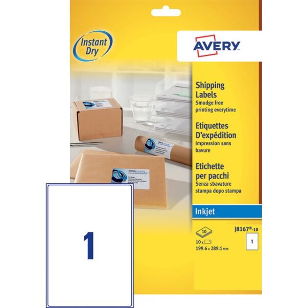 Etiket Avery J8167-10 199.6x289.1mm wit 10 etiketten | 10 stuks