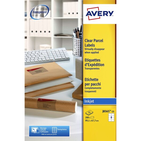 Etiket Avery J8565-25 99.1x67.7mm transparant 200 etiketten | 5 stuks