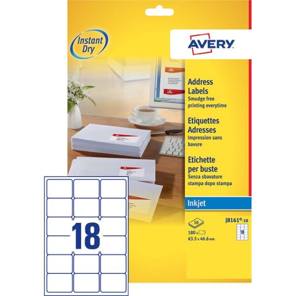 Etiket Avery J8161-10 63.5x46.6mm wit 180 etiketten
