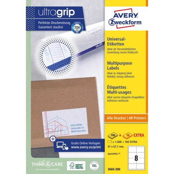 Etiket Avery Zweckform 3660-200 97x67.7mm wit 1600stuks