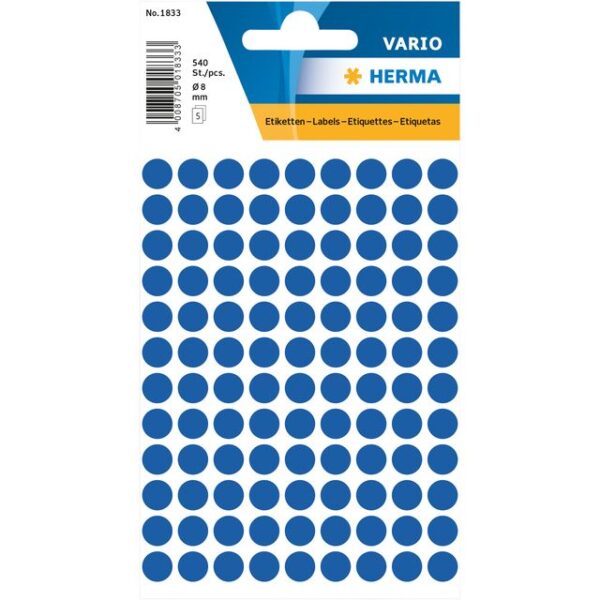 Etiket HERMA 1833 rond 8mm donkerblauw 540 etiketten | 10 stuks