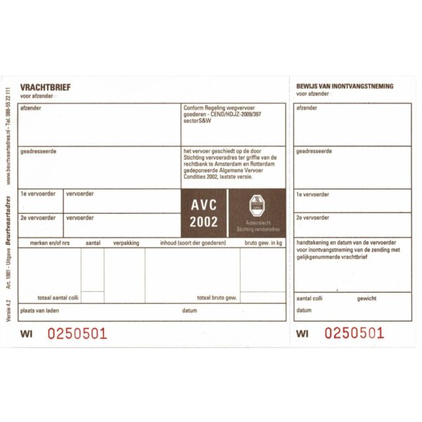 Vrachtbrief IEZZY BVA 1001 19x12cm 3voud 100stuks blanco